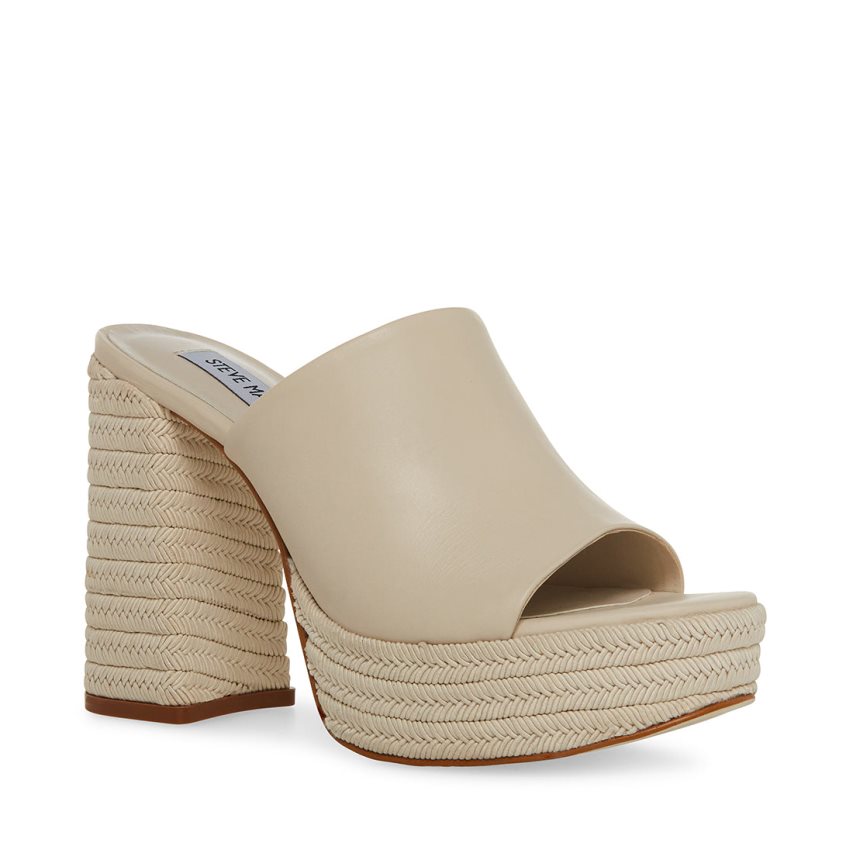 Beige Steve Madden Darby Leather Women's Mules | PH 7365YIL